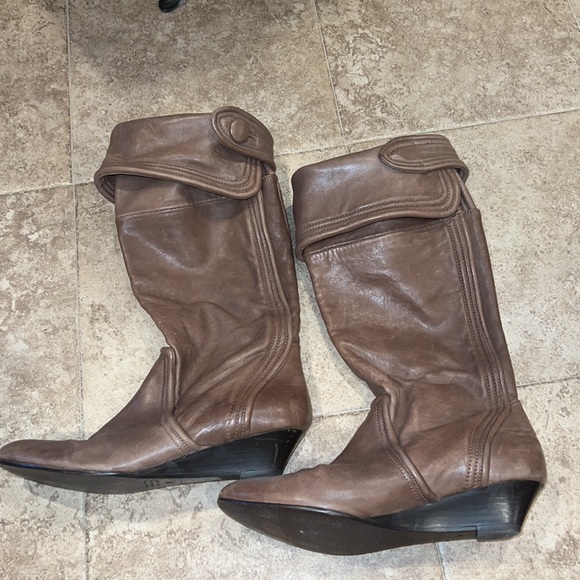 Leather Tan Wedge Boots - Picture 3 of 8